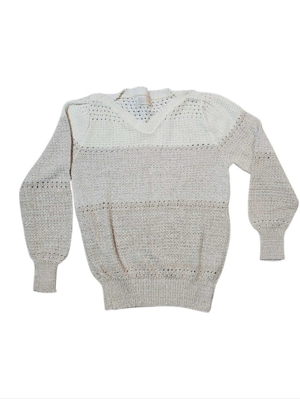 It's Pure Gould Light Cream Open-Knit V-Neck Sweater Vintage 80s 90s